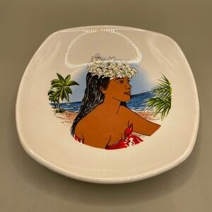 Vintage Gien France Hawaiian Tahitian Native Lady 4.5” Porcelain Trinket Dish